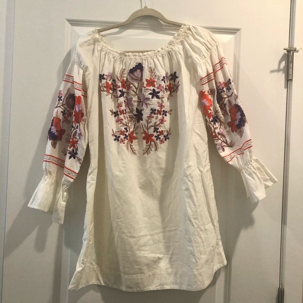 Free People balloon sleeve embroidered dress